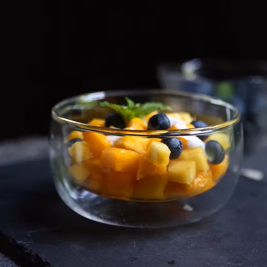 Tigelas de vidro para gelo seco, gastronomia molecular, vidro borossilicato reutilizável, placa de vidro de parede dupla premium para aperitivo de salada
