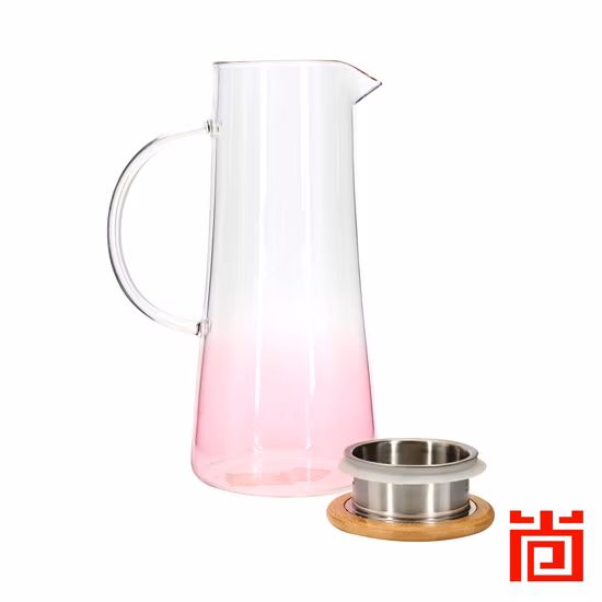 Jarra/copos de vidro borossilicato com tampa de bambu e aço inoxidável para cozinha