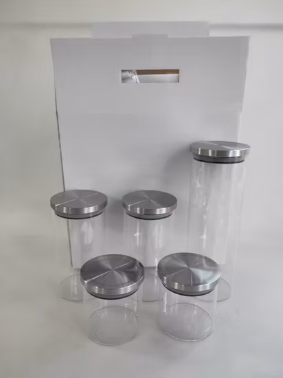 Frascos de armazenamento de vidro borossilicato resistentes ao calor com tampa inoxidável para organização de cozinha