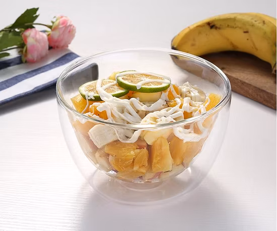 Tigelas de vidro premium para aperitivo, para gelo seco, gastronomia molecular, vidro reutilizável com alto teor de borosilicato, parede dupla, prato de salada